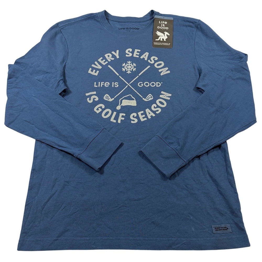 Life is Good Mens Crusher Tee Every Season is Golf Season Blue Long Sleeve M NEW